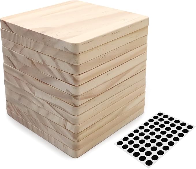 12 Pack 4 Inch Unfinished Square Wood Coasters