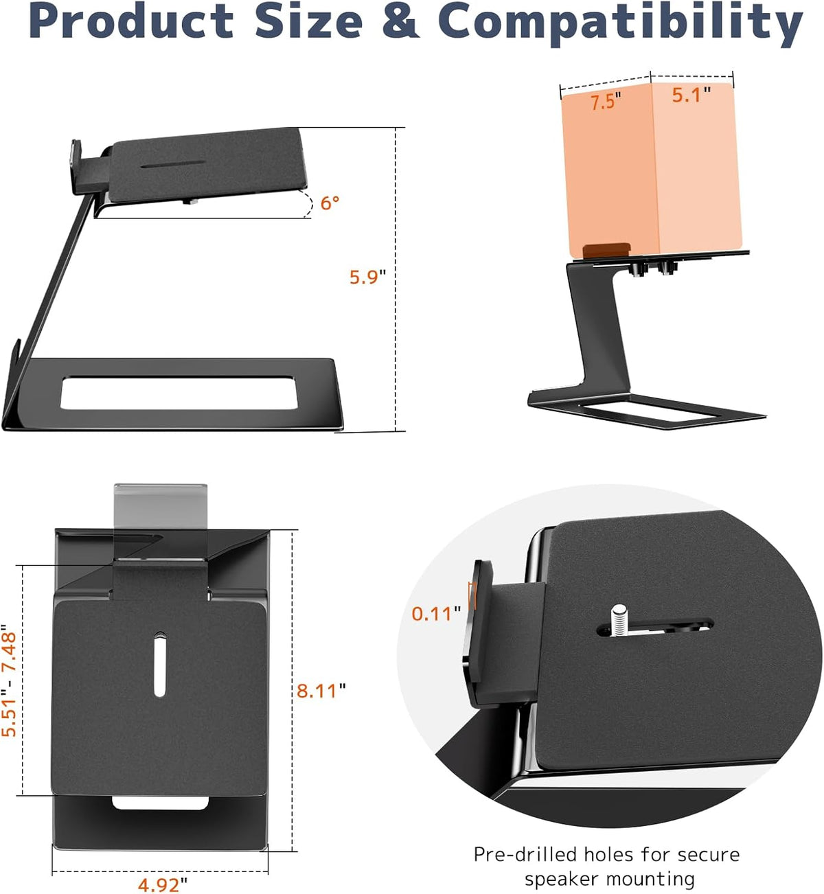 Desk Speaker Stands for Most Bookshelf Speakers, Depth Up to 7.71in, 1 Pair