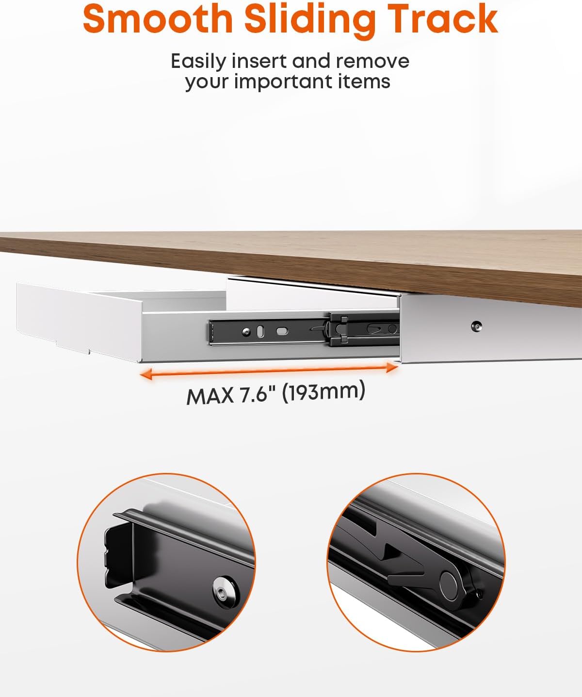 PUTORSEN Under Desk Storage Drawer 14.8" Wide - Smooth Slide Out Organizer for Standing Desk & Home Office, Max Load 17.6 lbs, Quiet Glide, White