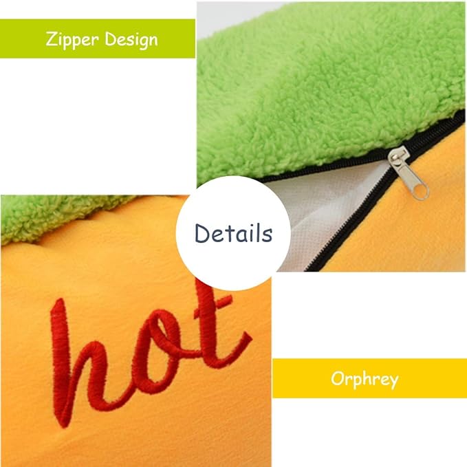 Hotdog Pet Dog Bed, Warm Dog Kennel Cat Nest Washable Pet Mat Removable Cat Sofa