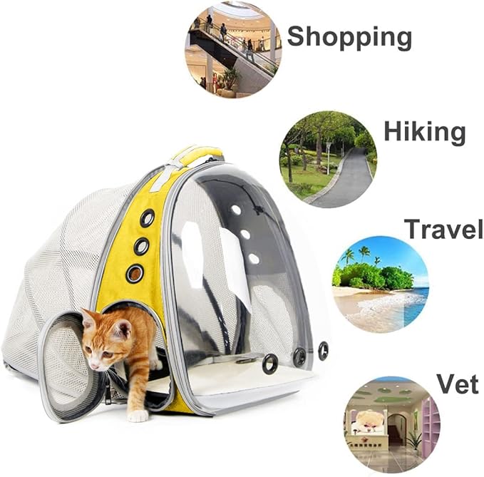 halinfer Expandable Cat Backpack Carrier, Fit up to 12 lbs, Space Capsule Astronaut Bubble Window Pet Backpack for Kitten, Bunny, Rabbit and Small Puppy Yellow