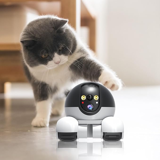 Security Indoor Camera 1080P Dual Lens,Movable Robot Camera on Wheels Movable with 2-Way Talk,Distance Bot with Night Vision, App Control for Home Security/Cats/Dogs/Elderly
