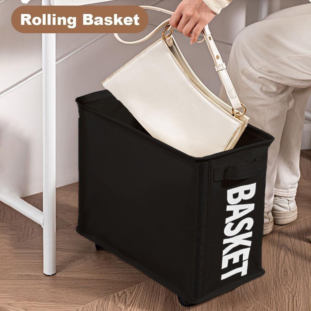 2 Pack Under Desk Utility Cart, 21L Mobile Rolling Cart, Multipurpose Organizer, Storage Basket with Caster Wheels for Home Office School
