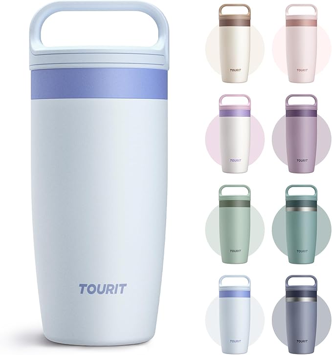 TOURIT Travel Coffee Mug 16 oz, Leakproof 2-Part Drink Lid Tumbler, Sky Blue |