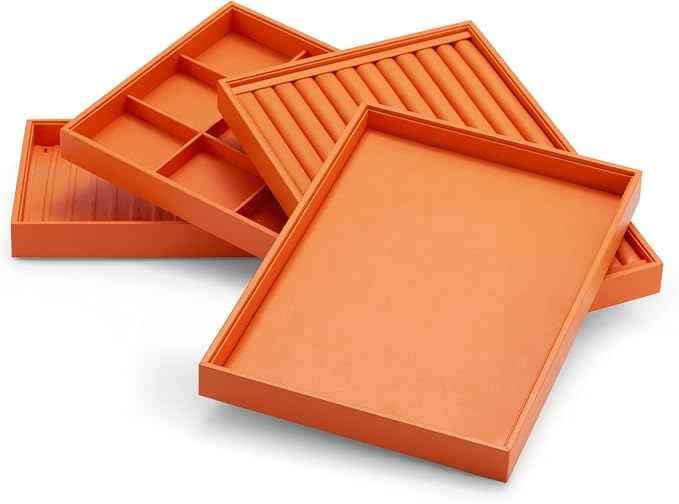 Oirlv Luxury Leather Ring Earring Organizer Tray Stackable Jewelry Display Tray