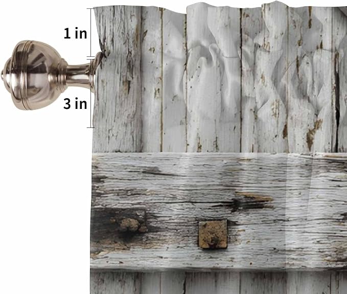 Vintage Gate Half Window Curtain 36 Inches Long, Farmhouse Wooden Grain Shabby