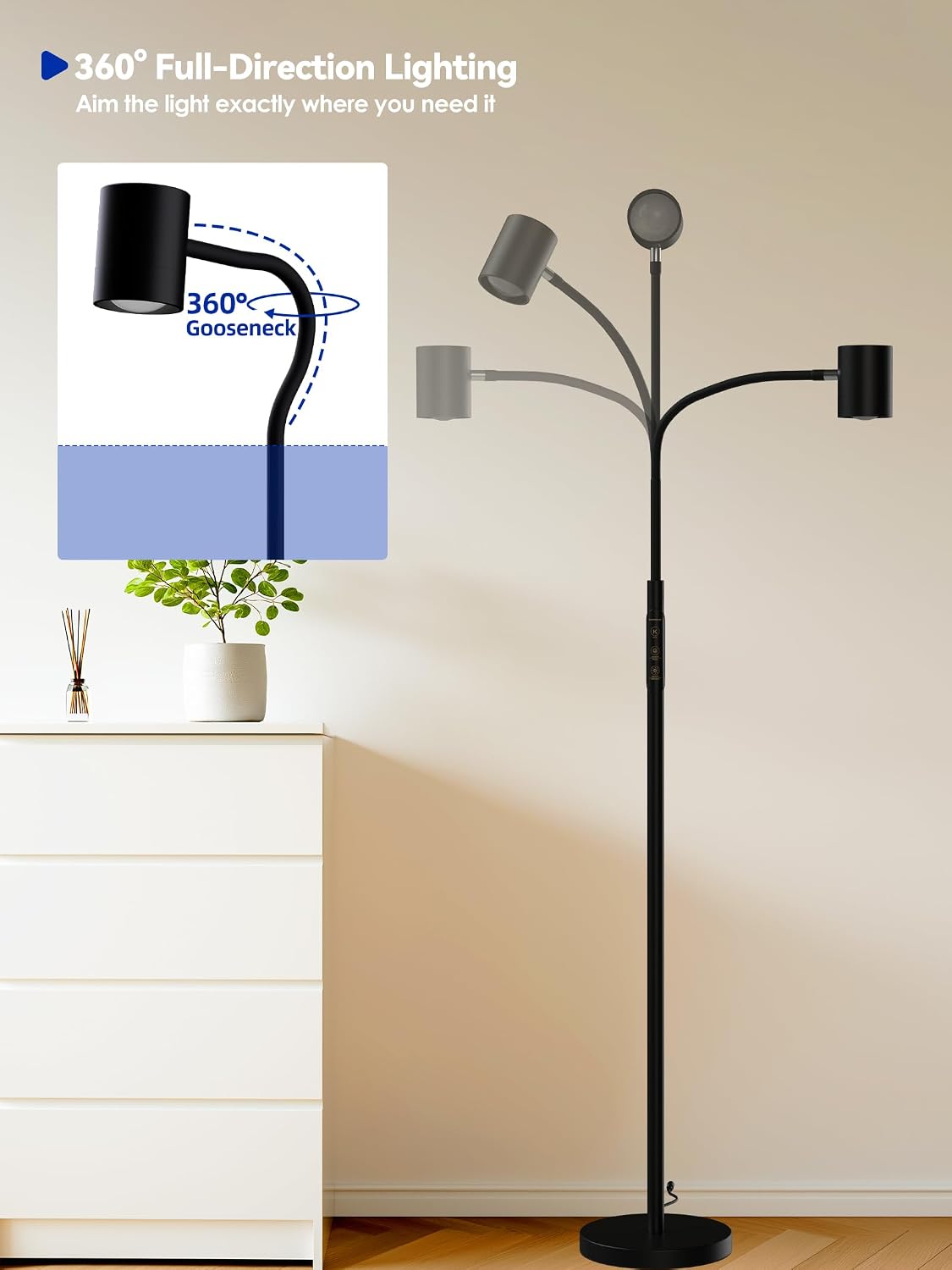 GLOWRIUM LED Reading Floor Lamp, 62" Floor Task Lamp, Adjustbale Floor Lamp