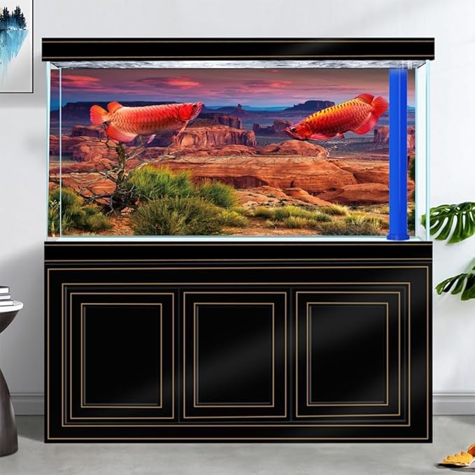 36X20IN Desert Loess Rock Cactus Oasis Reptile Habitat Background, Natural Sunset Desert Themed Terrarium Background, Aquarium Background with 10 EVA Double-Sided Tape