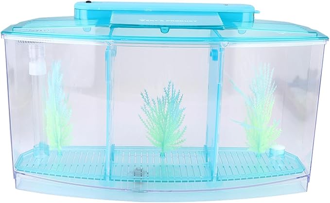 Yctze LED Acrylic Aquarium Breeding Box and Kit - Ideal for Betta Fish, Dual and Mini Aquarium Environment (Blue)