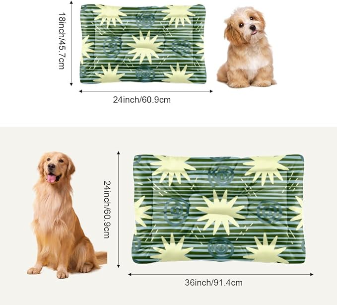 Green Stripes Dog Beds & Furniture Small Dog Comfort Bed Mat Pet Large Crate Pad Puppy Crate Bed Washable Non-Slip Washable Medium Size Pet Mats Carriers & Travel Products Indoor Outdoor 36X24 Inch
