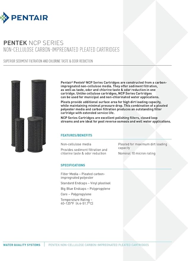 Pentair Pentek NCP-20BB Big Blue Carbon Water Filter, Whole House Non-Cellulose