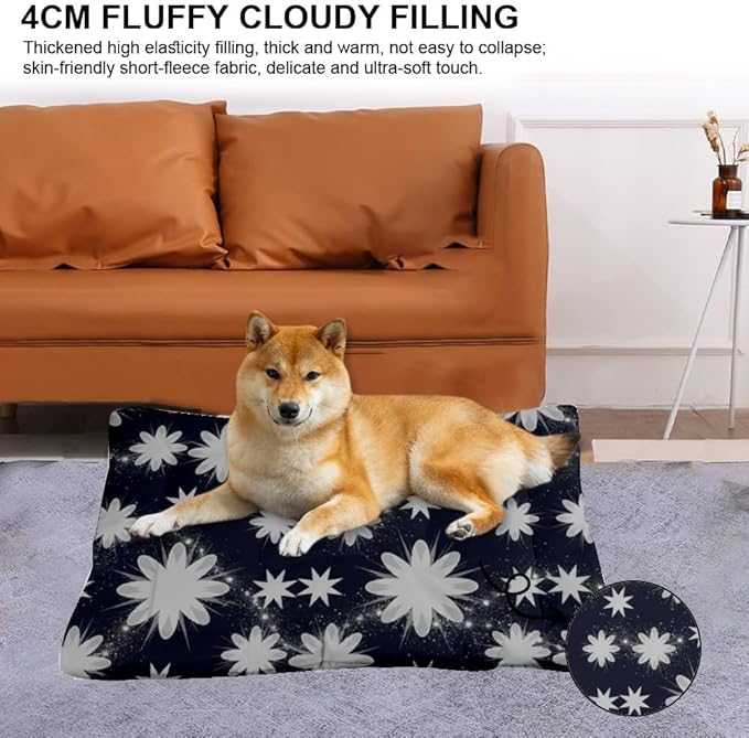 Night Sky Floral Star Burst Dog Bed Furniture Furniture Dog Crate Mat Puppy Pads Crate Beds for Medium Dogs Washable Non-Slip Pillow for Car Bed Mattress Doggy Beds Indoor Outdoor 24X18 Inch