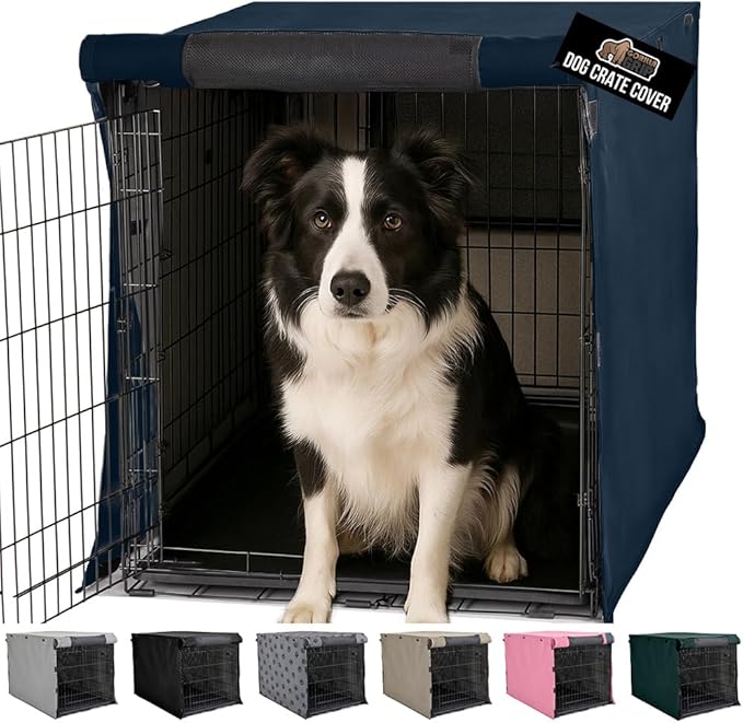 GORILLA GRIP Dog Crate Covers Compatible with Amazon Basics Dog Crates, All Sides Open, Privacy Cover Fits 36" Wire Kennel, Breathable Mesh Windows, Light Reducing Puppy Training Cage Topper, Navy