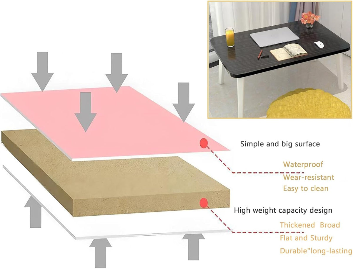 Foldable Laptop Desk for Bed, Bed Laptop Table, Foldable Portable Lap Bed Tray, 23.6 Inch Floor Table for Drawing, Reading and Writing, Bamboo