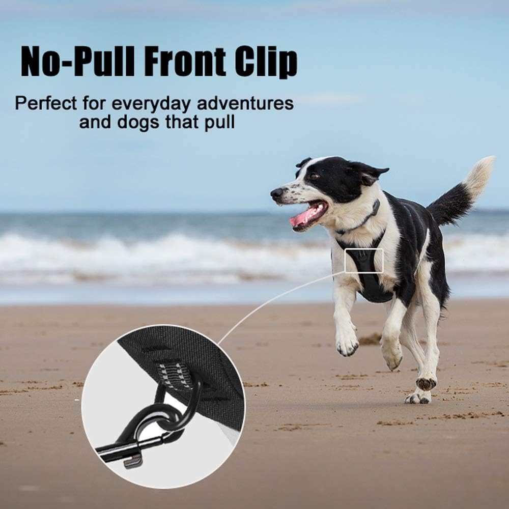 PoyPet No Pull Dog Harness, Reflective Comfortable Vest Harness with Front & Back 2 Leash Attachments and Easy Control Handle Adjustable Soft Padded Pet Vest for Small to Large Dogs (Black,S)