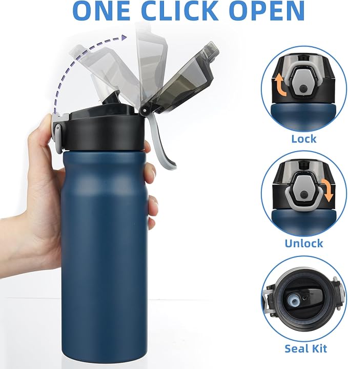 BJPKPK 18 oz Water Bottle with Straw & Handle, Insulated Stainless Flask | Leak