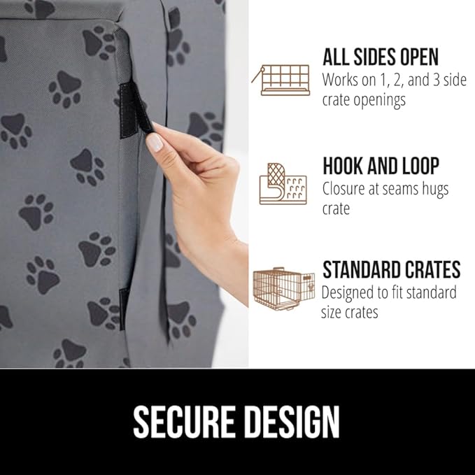 GORILLA GRIP Dog Crate Covers compatible with Amazon Basics Dog Crates, All Sides Open, Privacy Cover Fits 36" Wire Kennel, Breathable Mesh Windows, Light Reducing Puppy Training Cage Topper, Gray Paw