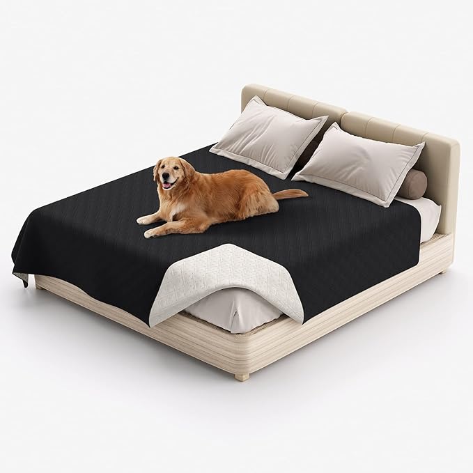 Waterproof Dog Bed Cover, Reversible Blanket Washable Pet Dog Pee Pad, Incontinence Underpads, Furniture Bed Couch Sofa Protector Cover Leak Proof for Dog Cat Kid, 82"x86" (Black)