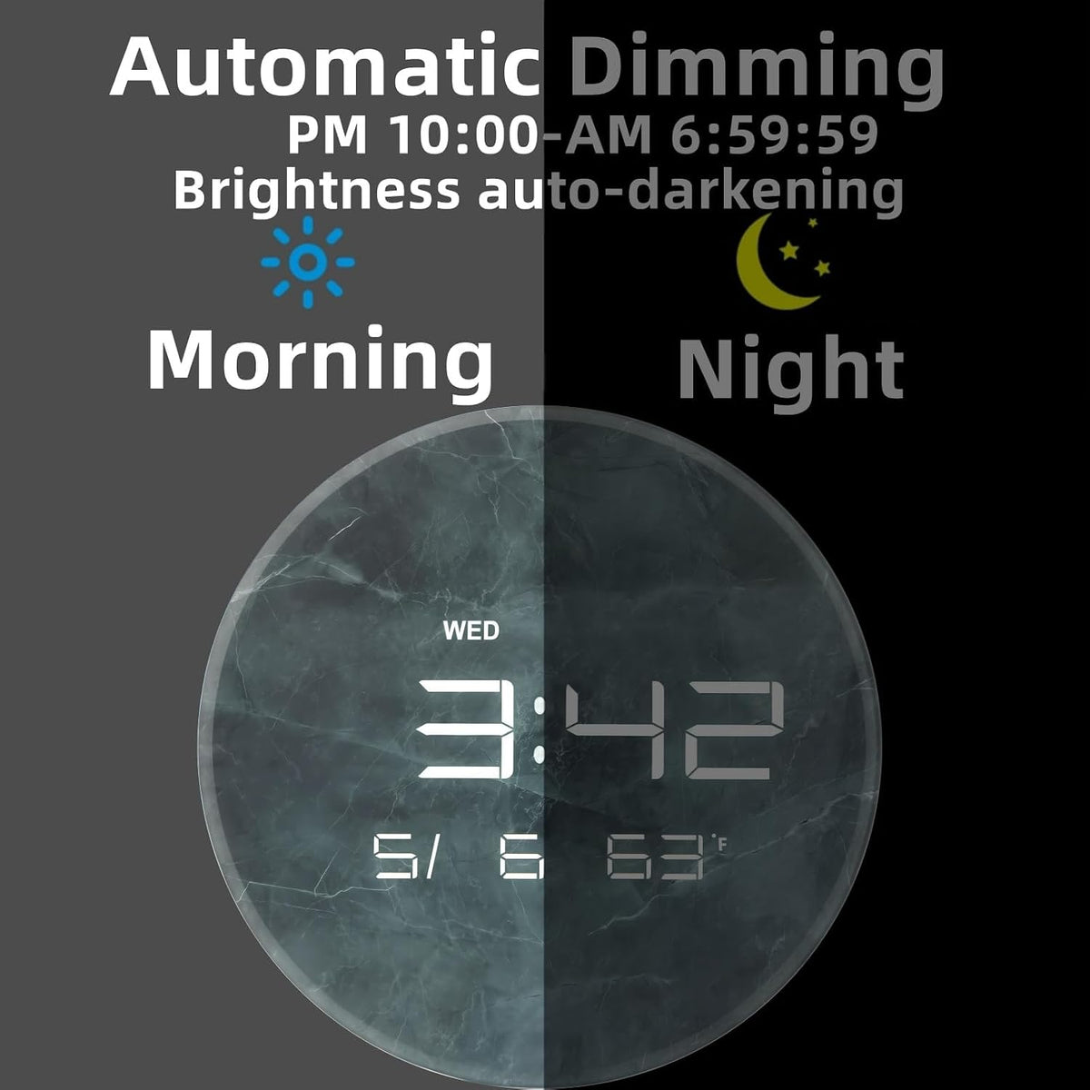 Nbdeal Digital Wall Clock with LED Display, 13" Calendar & Temperature, Automatic Dimming, 12/24hr Format, Wall & Desk Use - HUI-7855