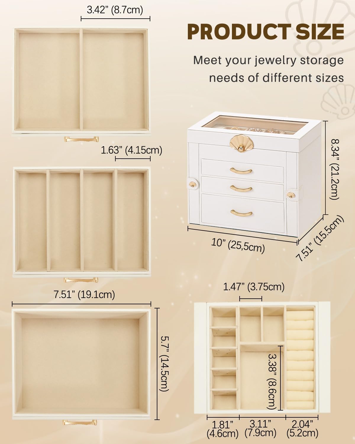 Enthralite Modern Jewelry Organizer for Women: 4-Layer Box with Clear Lid