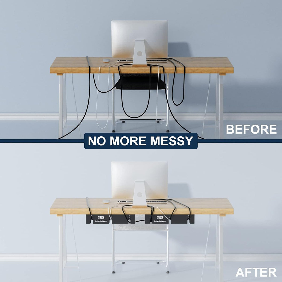Qiyuan Under Desk Cable Management Tray, 2-Pack No-Drill 16" Cable Raceway