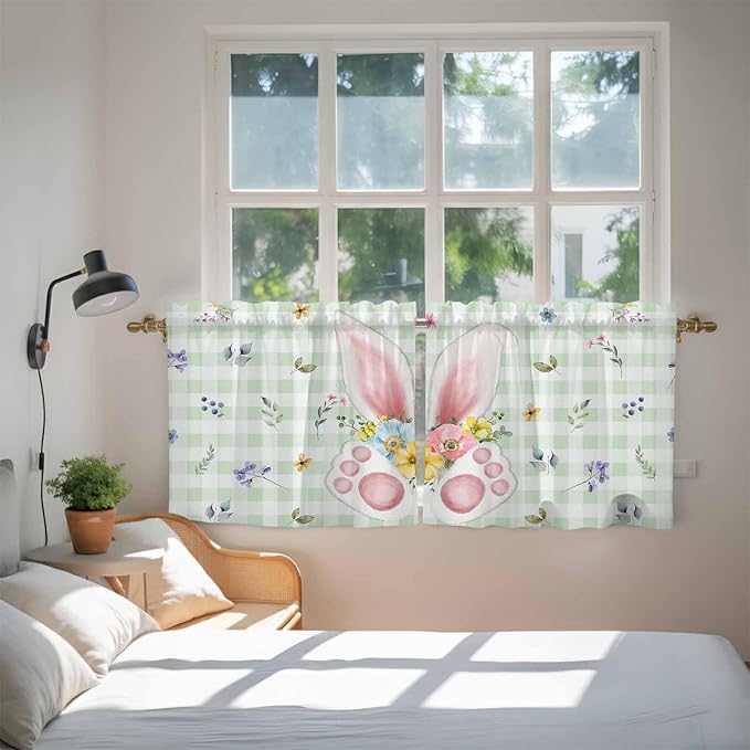 Easter Kitchen Tier Curtains 24 Inch Long 2 Panel Set, Rod Pocket Cafe Small