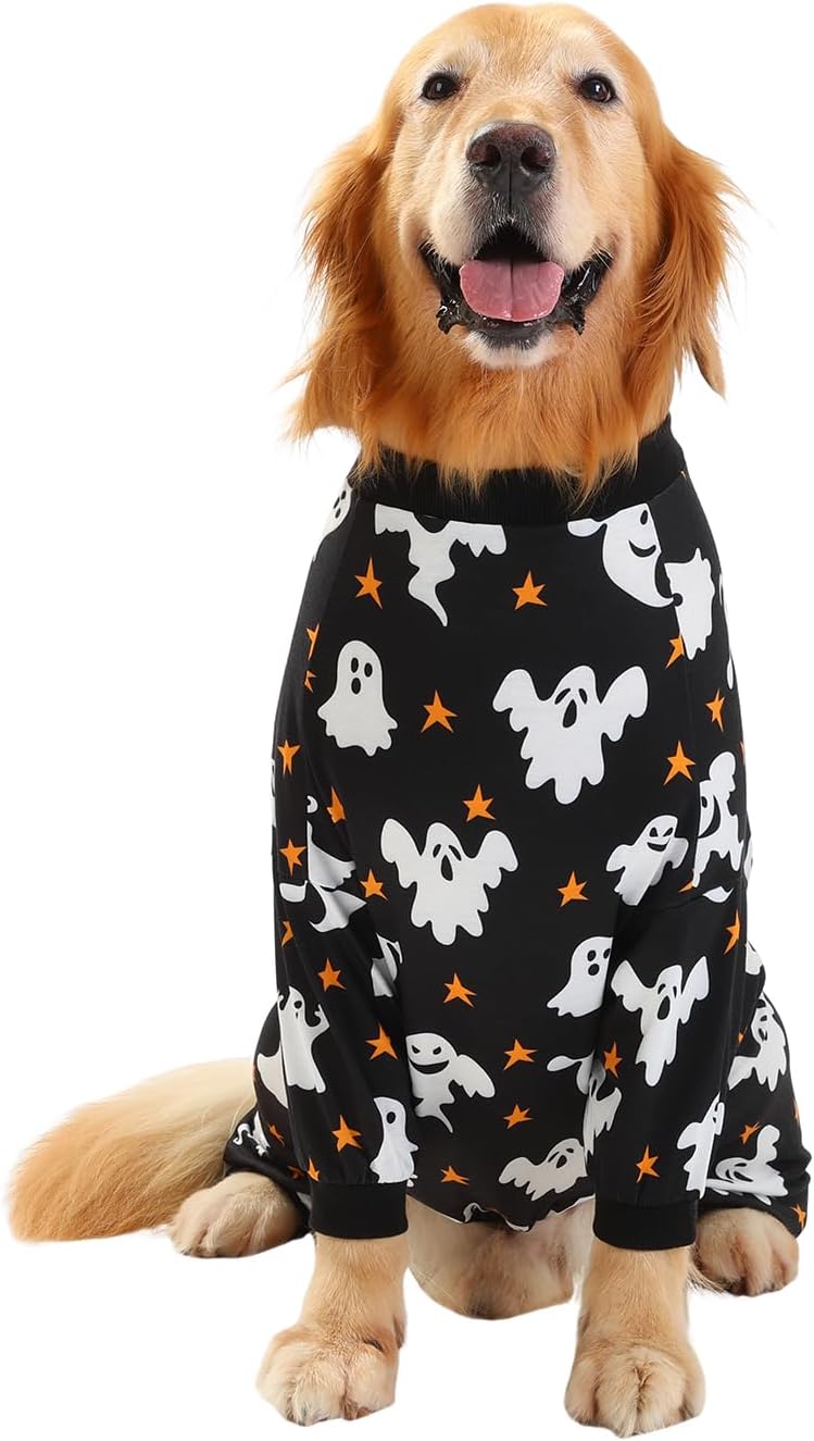 HDE Dog Pajamas One Piece Jumpsuit Lightweight Dog PJs Shirt for M-3XL Dogs Ghostly Stars - 3XL