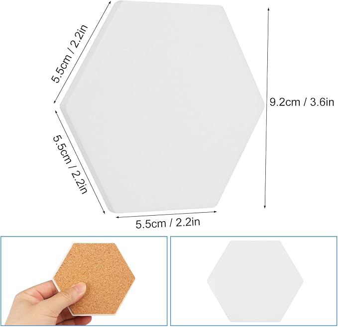 50 Pieces 3.75 Inch Hexagon Blank Ceramic Coasters, Unglazed Ceramic Tiles