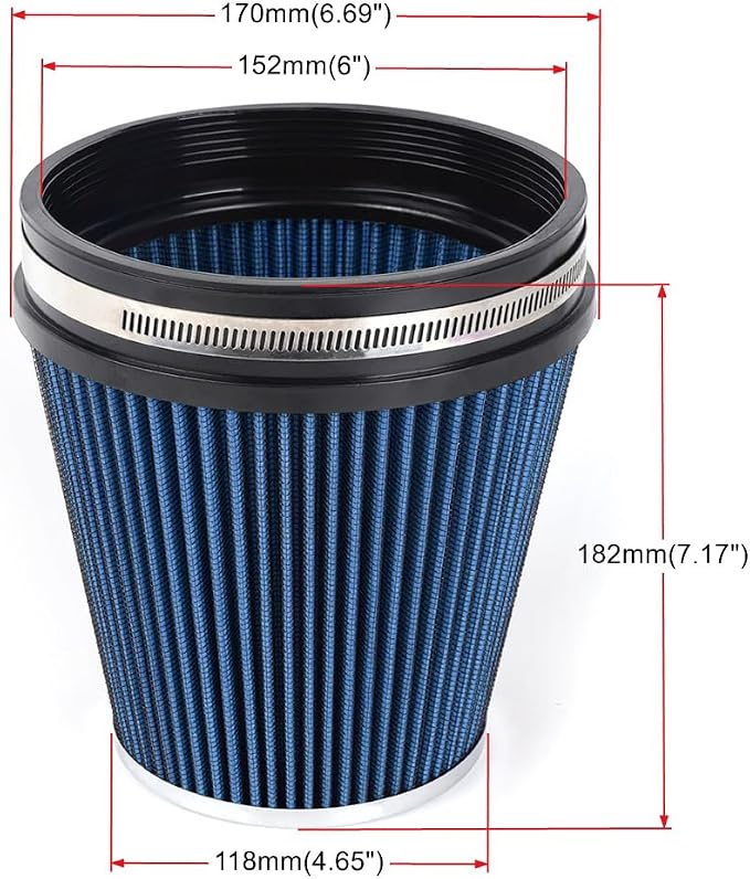 MUGE RACING 6" 152 mm High Flow Inlet Air Filter, Air Intake Cone Filter