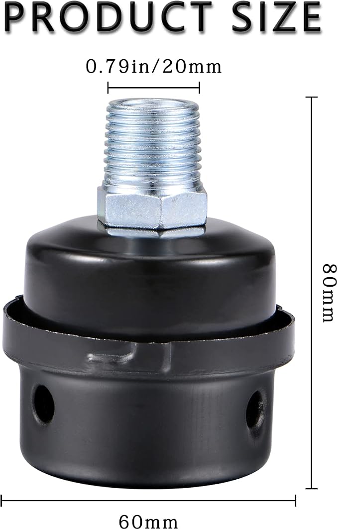 Pack of 2 1/2" Thread Male Thread Diameter 20mm Air Compressor Silencer Filter