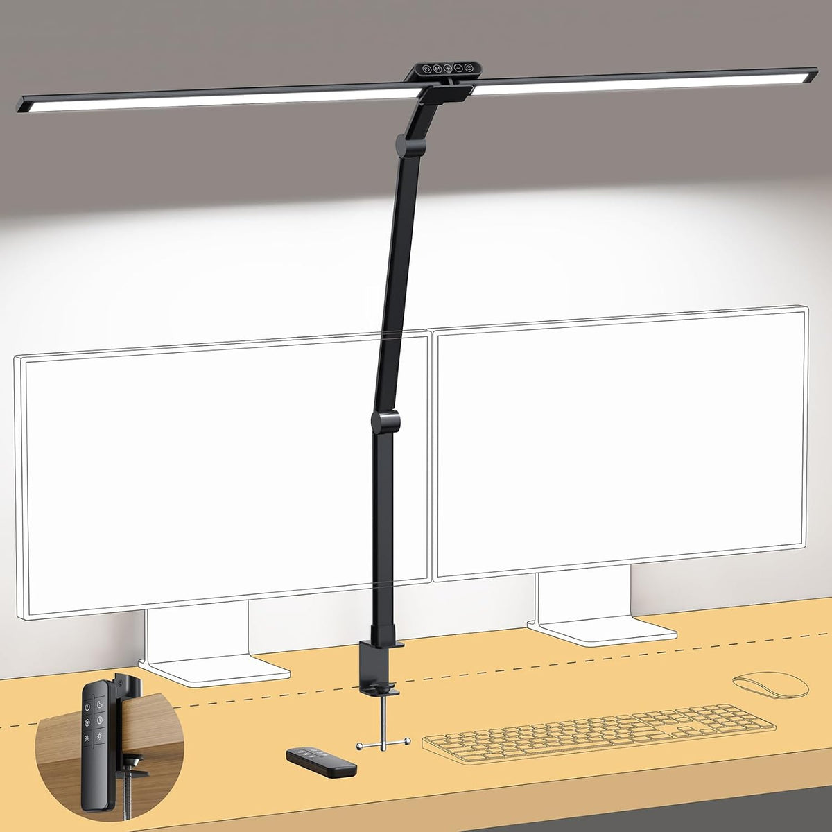 TROND LED Desk Lamp with Clamp, 29.55'' Tall Desk Light with Remote, Black