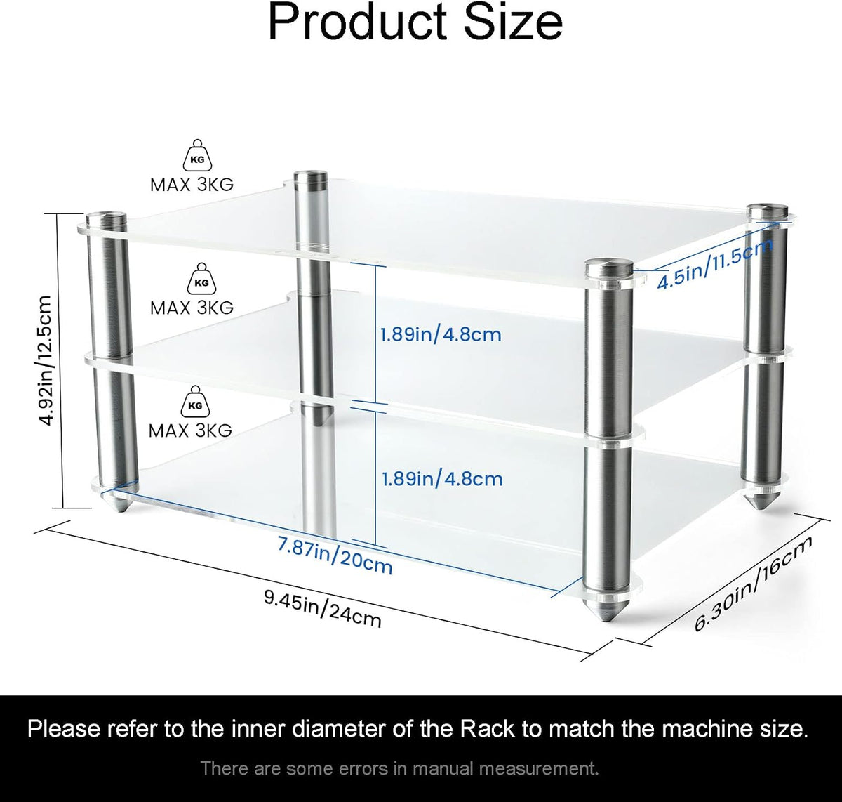 KGUSS Mini Audio Component Rack Acrylic 2-Layer Aluminium Holders Small Desktop Transparent Rack for HiFi Audio Equipment dac Amplifier Amp