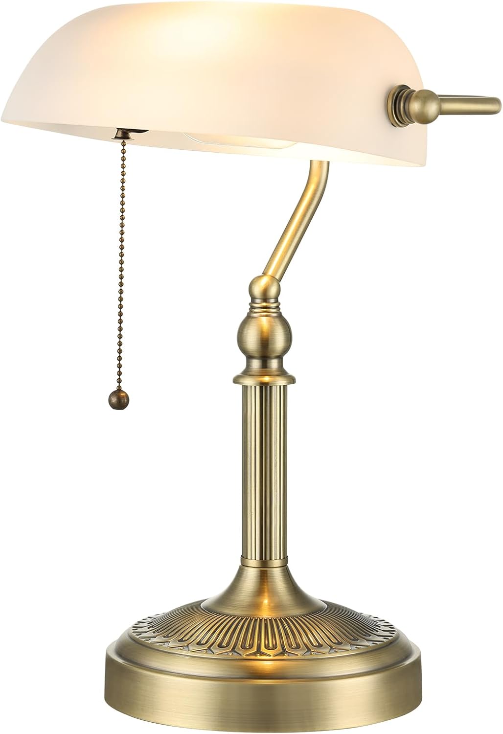 Matted White Traditional Glass Bankers Desk Lamp
