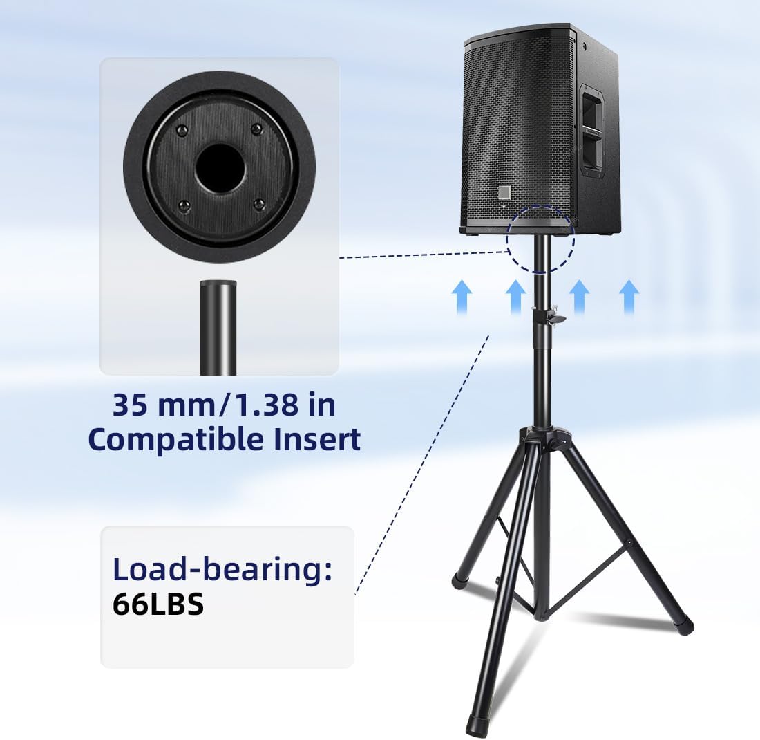 2 Pack Universal Speaker Stands Pair, Height Adjustable Tripod from 35 to 60 Inch 35 MM Compatible Insert with Carrying Bag for Stage