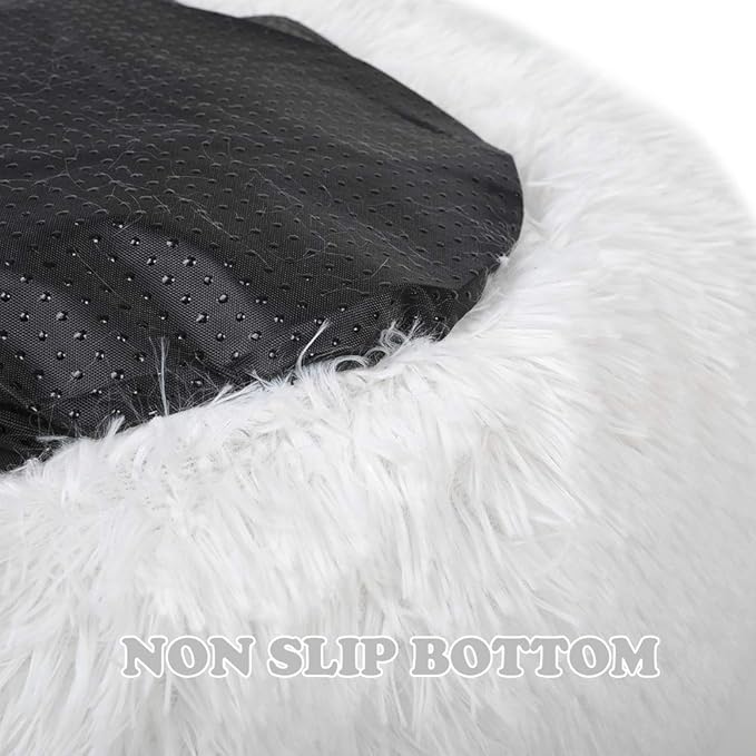 otoez Kitten Puppy Donut Bed - Small Round Dog Cat Beds Anti Anxiety Plush Pet Calming with Non-Slip Waterproof Bottom, Washable (19.7", White)