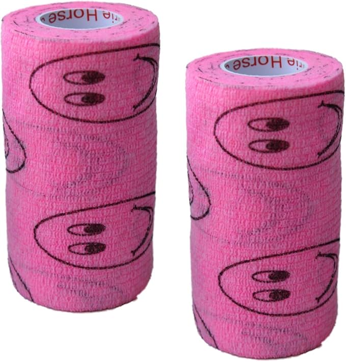 Vet Wrap Wrap Tape (Pink with Smiles) (2 Pack) (3 Inch x 15 feet) Self Adhesive Adherent Adhering Cohesive Flex Self Stick Bandage Grip Roll Dog Cat Pet Horse