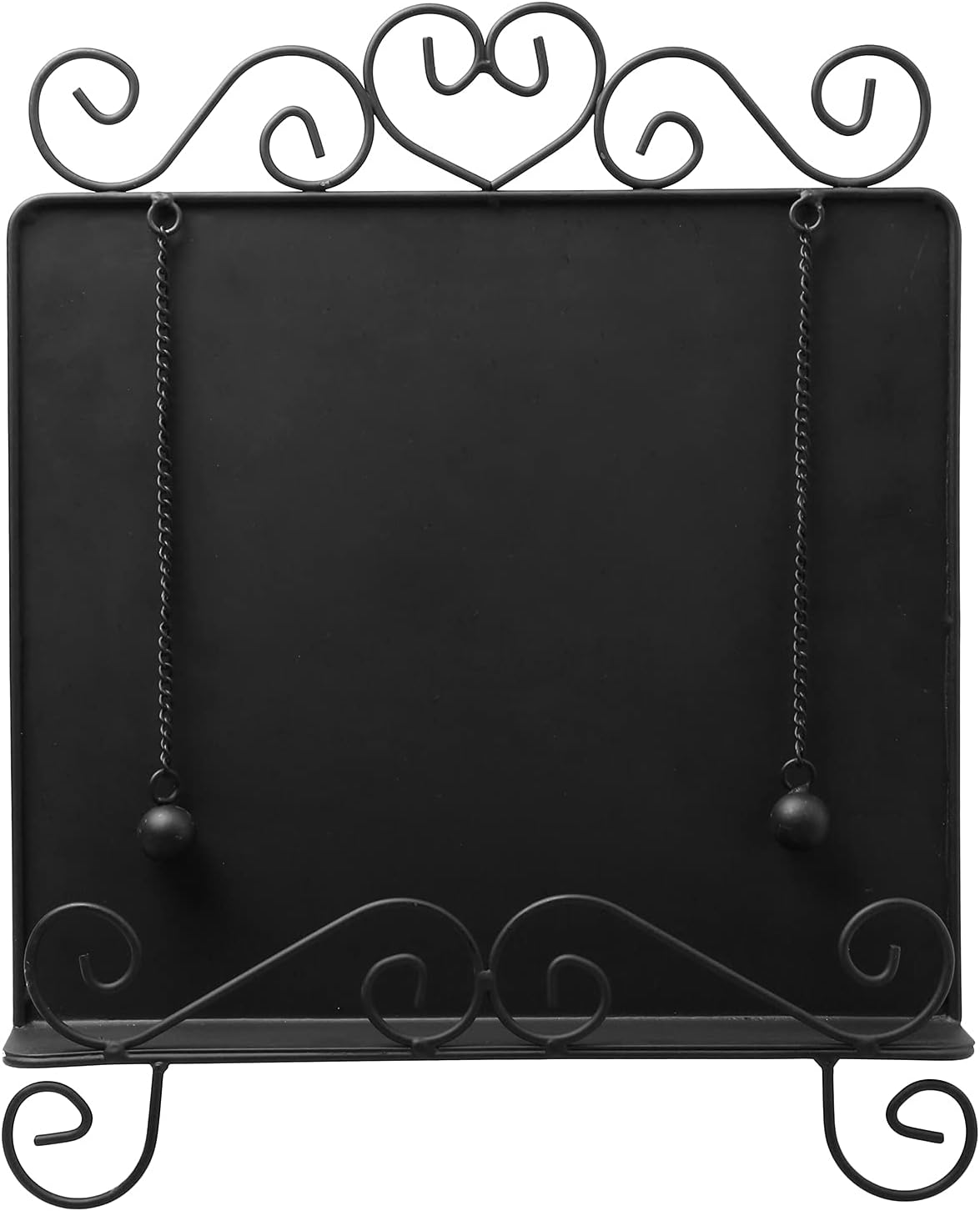 MyGift Black Metal Cookbook Stand for Kitchen Counter, Cookbook Easel Stand with Weighted Page Holder and Vintage Scrollwork Design