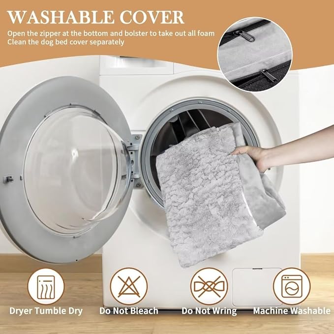 Comfort Expression Orthopedic Dog Bed for Extra Large Dogs 45x35 Inch, Waterproof Egg Crate Foam XL Pet Bed with Removable Bolsters, Dog Couch with Washable Cover & Non-Slip Bottom, Grey White