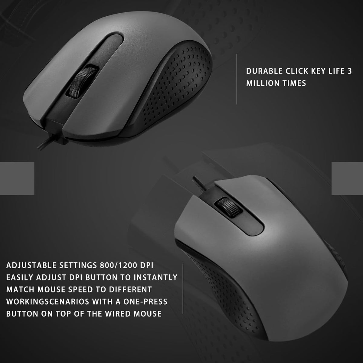 Bonuci 30 Pack Computer USB Wired Mouse Bulk 3 Button 800/1200 DPI Gray