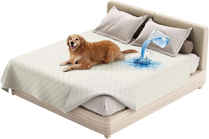 Dog Bed Cover Waterproof Microfiber Quilted Mattress Cover Pet Mat Silicon Non Slip 9 Size Furniture Protectors for Bed Sofa Couch (76 x 178 cm/30 x 70 in,Ivory)