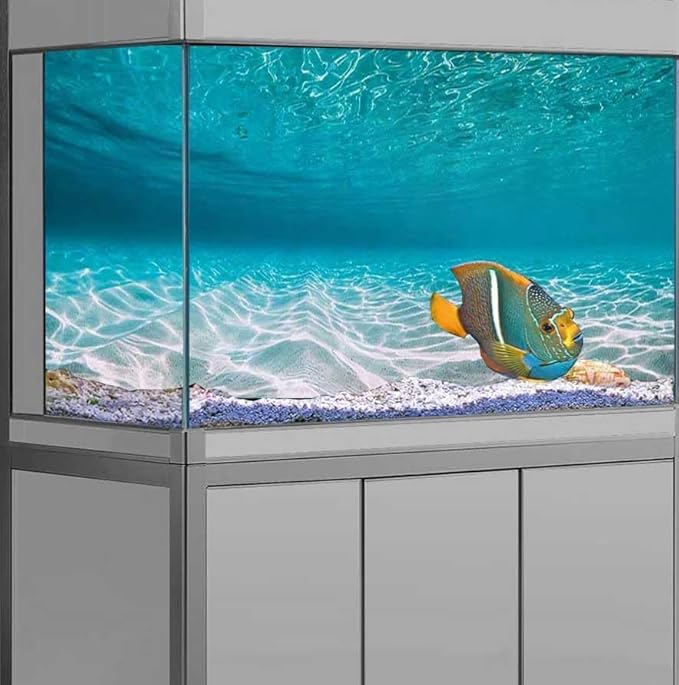 36X24IN Natural Undersea Aquarium Background, Undersea Beach Fish Tank Background, with 8 EVA Double-Sided Tape