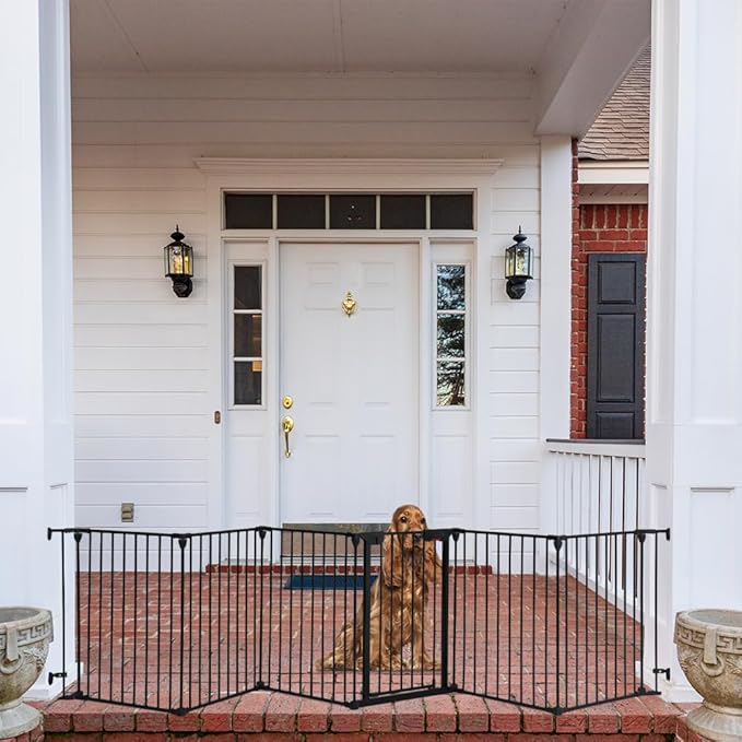 Freestanding Dog Gates with Door Walk Through, Extra Wide Doggy Door 150" W x 29" H Pet Gate Safty 6 Panels Dog Fence for Stairs, Doorways