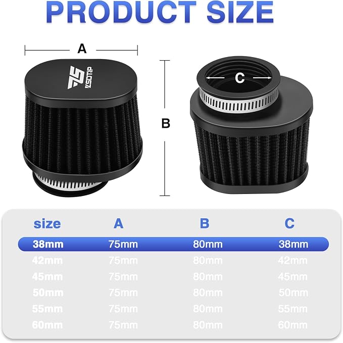 2PCS Motorcycle Air Filter Universal 38MM Replacement Engine Filter High