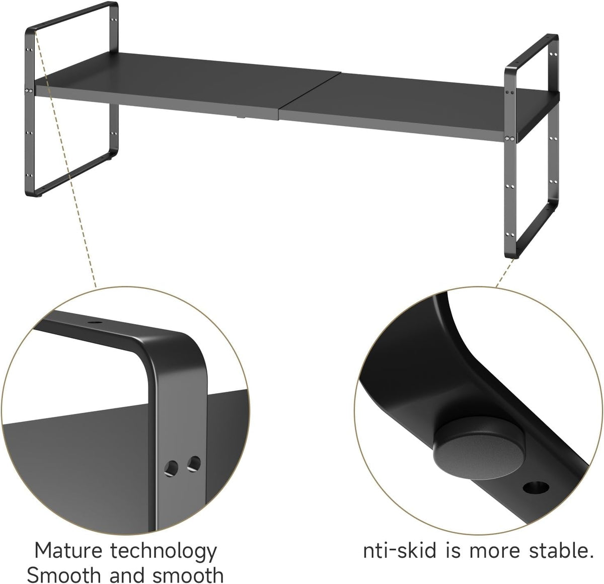 16.5~27.1" Expandable Shelf，2Pack 10.2" Wide Adjustable Height Cabinet Shelves，Black