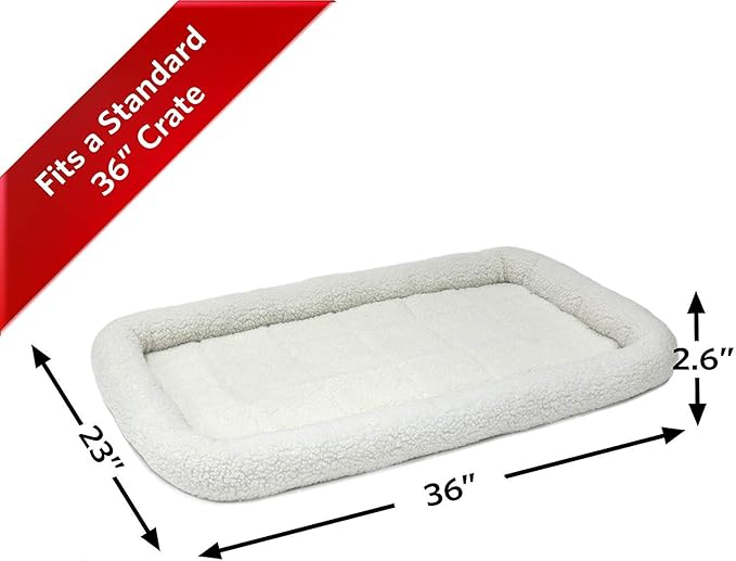MidWest Homes for Pets QuietTime Dog Bed – White Fleece Bolster, Ultra-Soft and Machine Washable, Fits 36-Inch Crates and Carriers, for Medium to Large Breed Dogs