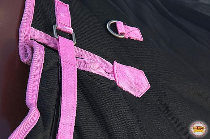 HILASON Black with Pink Trims 68 Inch 1200D Winter Waterproof Poly Horse Turnout Blanket Belly Wrap