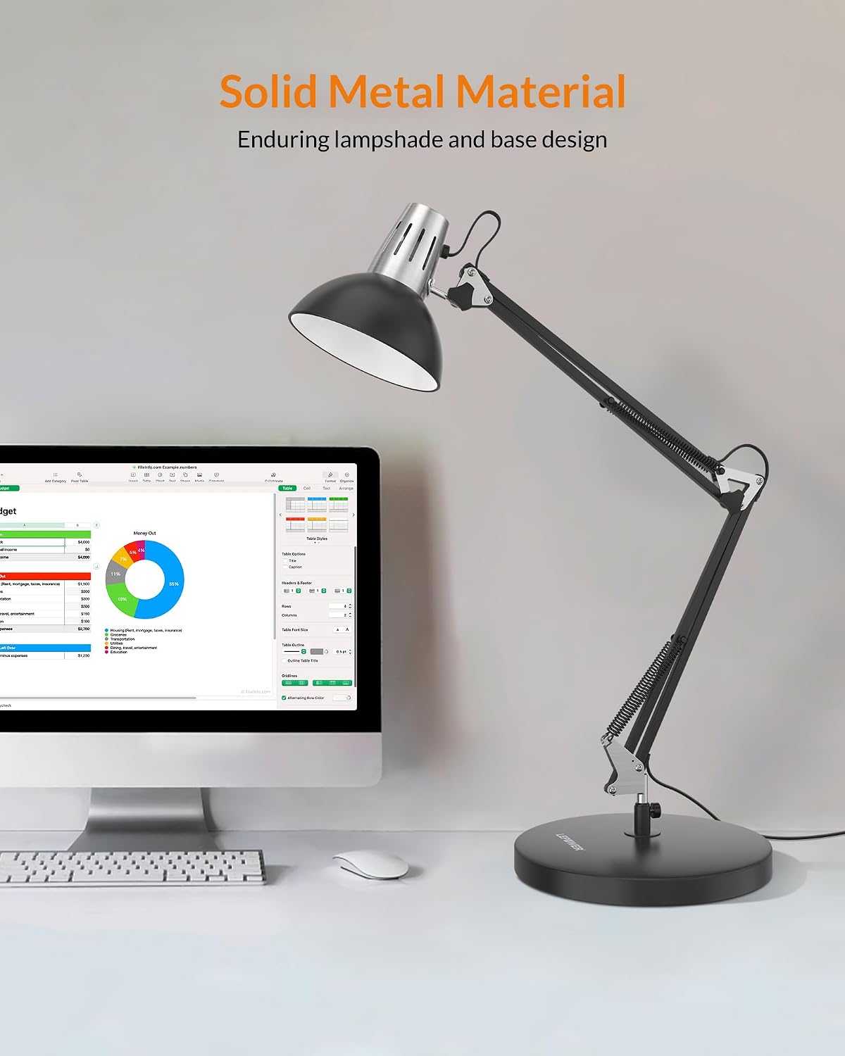 LEPOWER Metal Adjustable Desk Lamp with Clamp, Swing Arm for Home Office