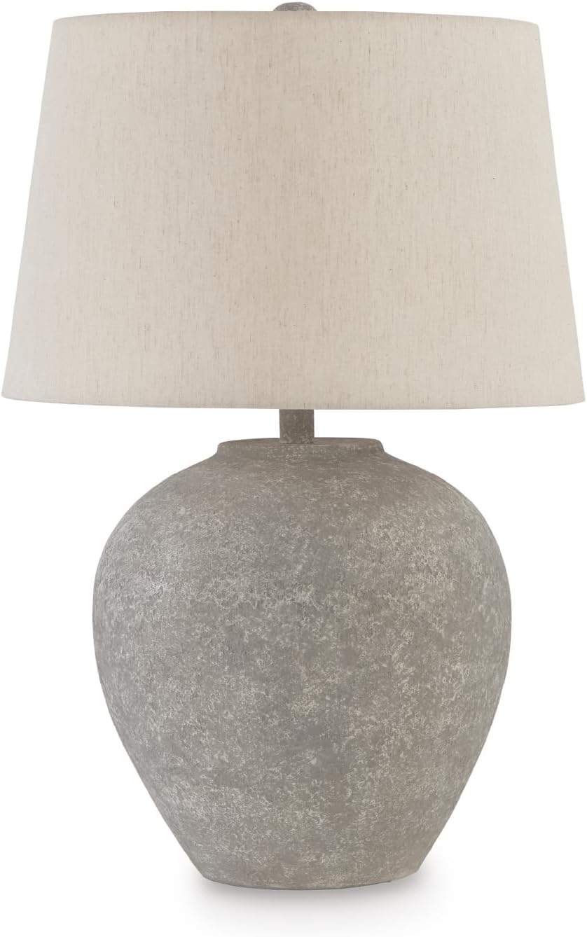 Signature Design by Ashley Dreward Table Lamp, Distressed Faux Stone Look, Textured Metal and Paper Composite Construction, for Living Room Consoles and Bedside Decor, Distressed Gray, 26" Tall