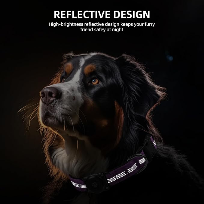 Upgraded AirTag Dog Collar, IP68 Waterproof Air Tag Dog Collar Holder, Reflective, Ultra-Durable, Comfortable Padded, Heavy Duty Dog Collars for Small Medium Large Dogs (M (12.6"-17.1"), Purple)