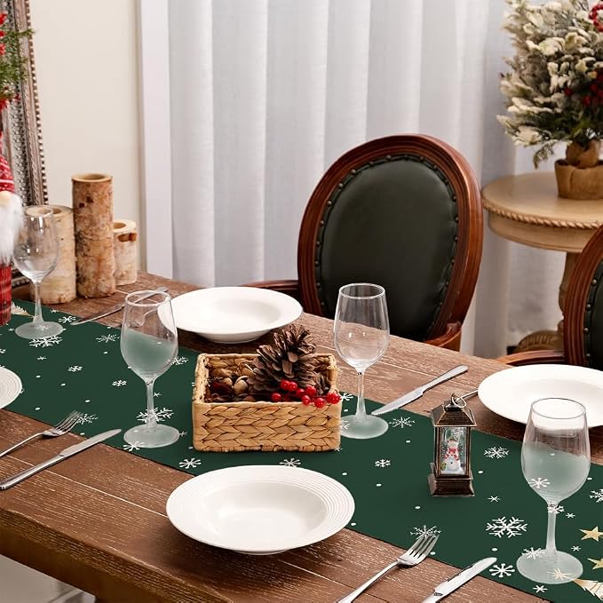 Christmas Table Runner 13x120 Inch, Xmas Trees Snowflakes Holiday Decorative
